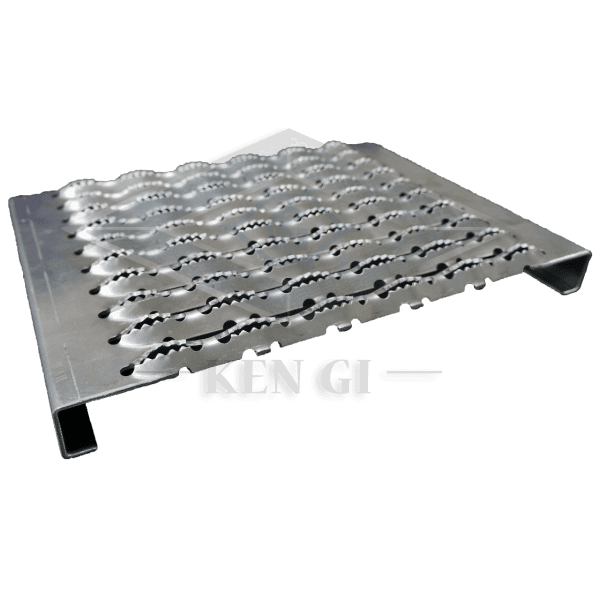 鱷魚嘴止滑踏板 - KGSG-202 (專利號碼: M392210)為開放型鋸齒狀開孔金屬防滑踏板